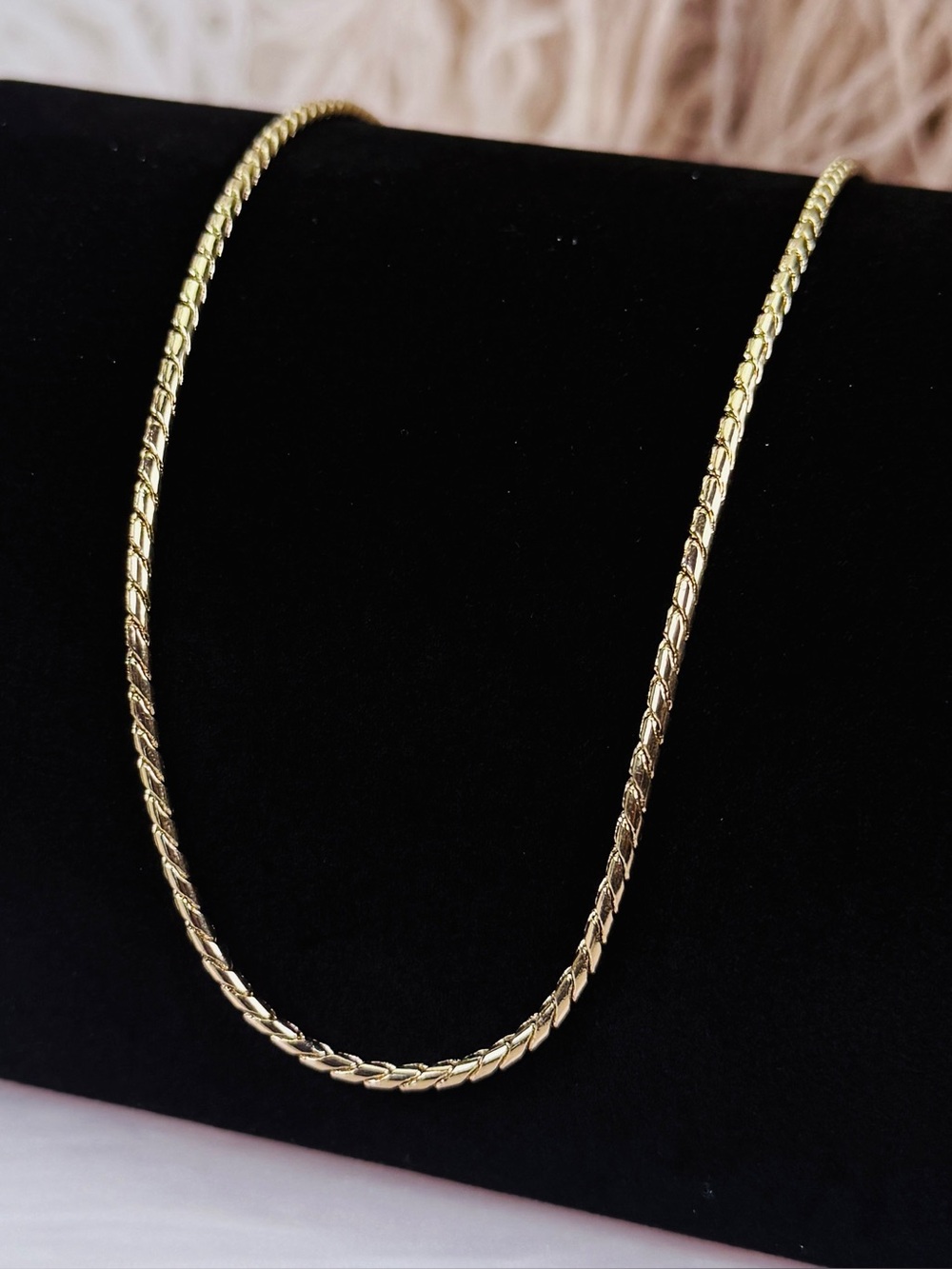 Vintage Goldtone Woven Chain Necklace Sleek Textured Classic Statement